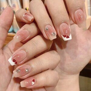 24pcs Long Square Heart Pattern Press-on Nail